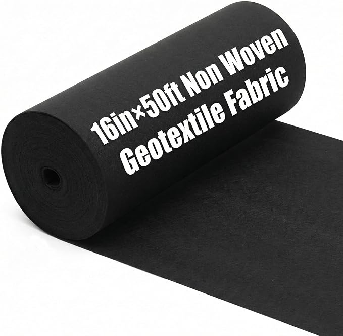 6oz 16in×50ft Non Woven Geotextile Fabric for Landscaping, Black Weed Barrier Landscape Fabric for French Drains, Underlayment, Construction Projects, Garden, Drainage, Erosion Control