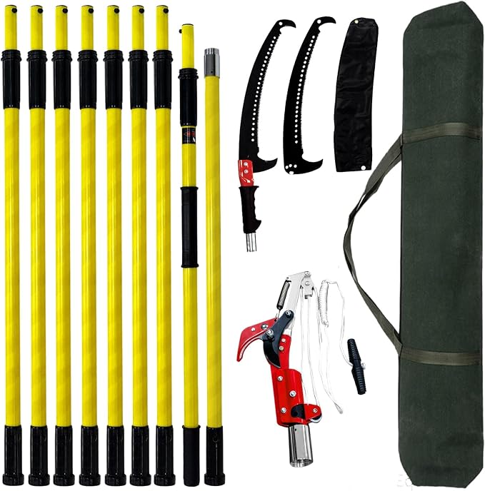 Pole Saws for Tree Trimming, 7.3-30FT Tree Saw with Adjustable Length, Tree Trimmers Long Handle Pruner for Pruning Palms and Branches, Manual Pole Saw with Sharp Steel Blade and Scissors