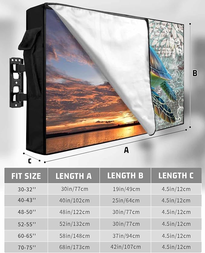 Ocean Outdoor TV Cover 50 Inch Weatherproof Sea Turtle Nautical Map for Outside, 600D Thick Waterproof Outdoor Screen Protector Outside TV Cover with Zipper for 48 to 50 inch Screens