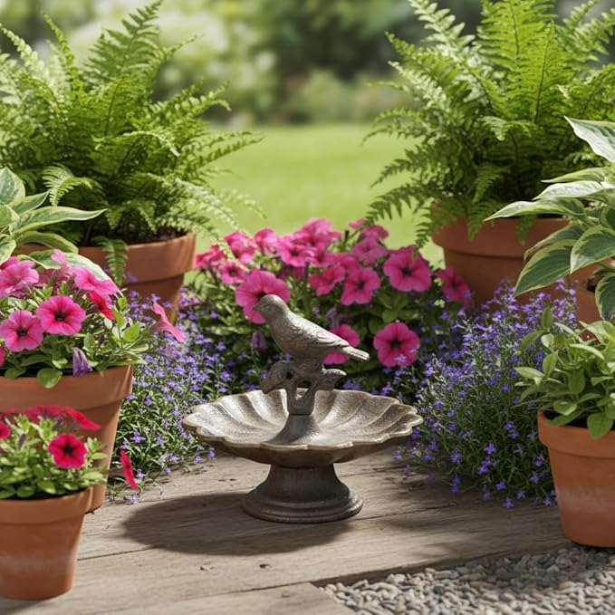 Comfy Hour 6" Mini Pedestal Bird Bath, Decorative Cast Iron Tabletop Bird Feeder for Garden Porch & Patio, Antique Style Metal Wild Bird Seed Dish, Outdoor Decor Accent, Bronze Finish, 1 Unit