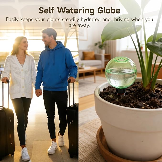 6 Pcs Self-Watering Globes, 17 oz Automatic Plant Watering Bulbs with Slow-Release Terracotta Spikes, Green Plastic Water Planters for Indoor and Outdoor
