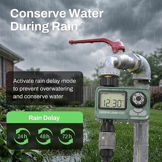 BN LINK Programmable Sprinkler Timer with Rain Delay – Waterproof Digital Water Timer for Garden Hoses, Manual & Auto Modes – Ideal for Lawn, Yard, Drip Irrigation System, 1 Outlet
