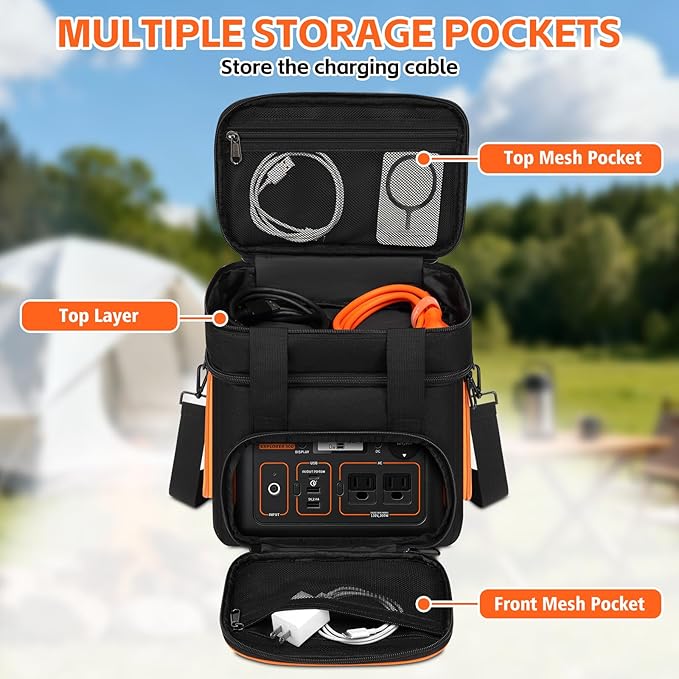 Portable Carrying Case Compatible with Jackery Explorer 300/300 plus/240/240 v2/290/160, Flip-top Design, Double-Layer Soft Power Station Storage Bag for Accessories/Charging Cable/Solar Generator