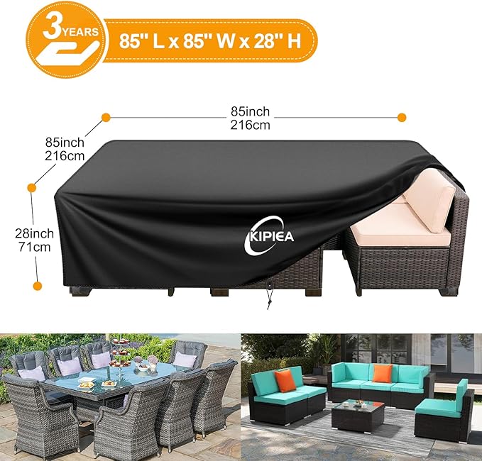 Kipiea Outdoor Furniture Covers Waterproof, 420D Heavy-Duty Patio Furniture Set Covers, No Tears Anti UV No Fading (85" L×85" W×28" H)