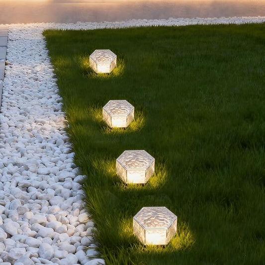 Wokyo Solar Brick Paver Lights Solar Light Outdoor Waterproof Patio Brick Lights LED Rock Light 4 Packs for Patio, Yard, Walkway, Pathway Decor 3.8x3.8 inch (Honeycomb-Cold White)