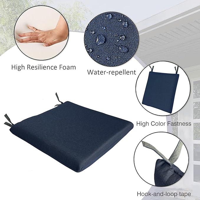 COZYVIDA 18.5x18.5 Inch Patio Chair Cushion 4 Packs Resilient Foam Filling Water-Resistant Tear-Resistant UV Resistant Weather Resistant UV-Resistant 1000+ Hrs for Patio Furniture,Midnight