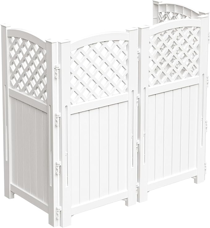 Devoko Outdoor Privacy Fence, 4 Fence Panels Privacy Screen Panels for Outside and Yard, Resin Air Conditioner Lattice Fence for Trash Can (Off-White)
