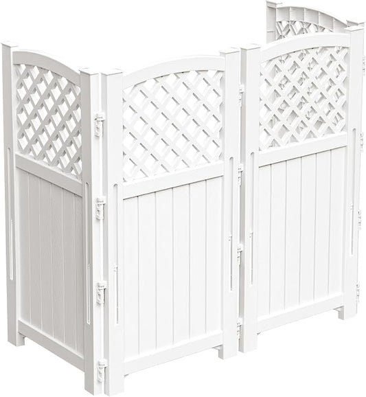 Devoko Outdoor Privacy Fence, 4 Fence Panels Privacy Screen Panels for Outside and Yard, Resin Air Conditioner Lattice Fence for Trash Can (Off-White)