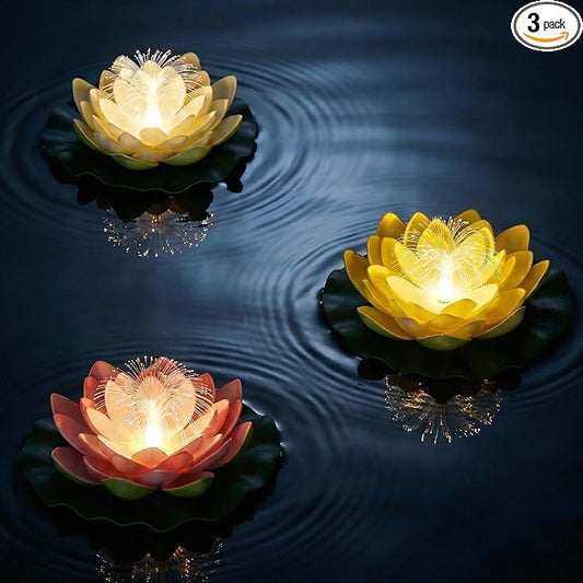 pearlstar Waterproof Floating Lotus Light - Solar Pond for Swimming Pool,Spa, Patio, Wedding Party, Christmas Decorations (3Pcs Lotus,Multicolor)