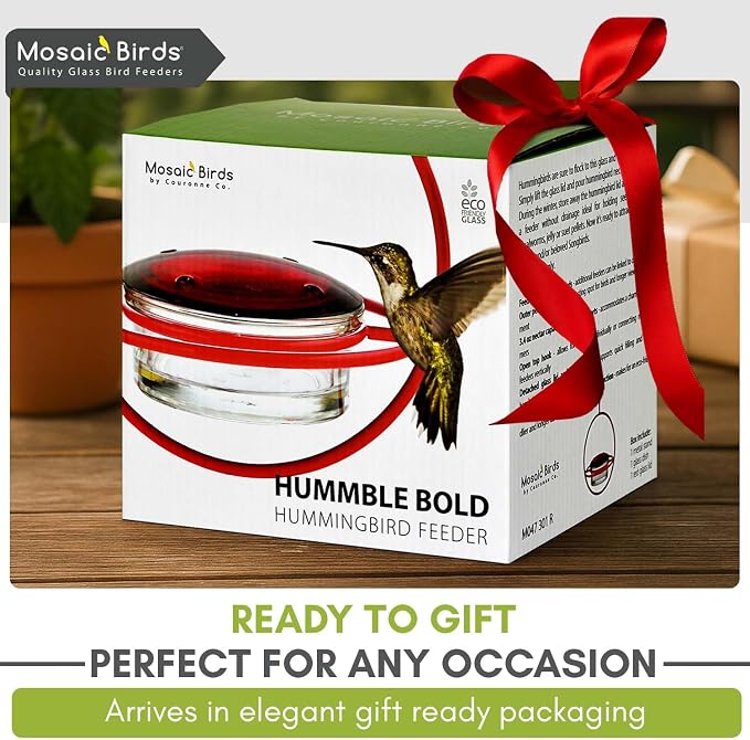 Mosaic Birds Hummingbird Feeder for Outdoors Hanging, 3.4 OZ Hummingbird Feeders, Glass Bowl with 4 Feeding Ports, Leak Proof Lid & Circular Perch, Bird Feeder (1, Lime)