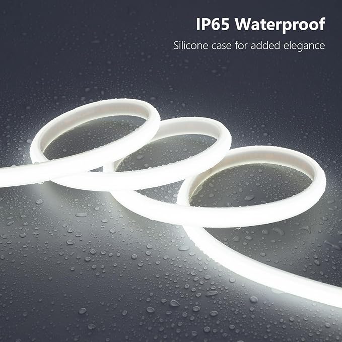 BENLUN AC 110V COB LED Strip Lights Outdoor Waterproof 65.6ft, 6000K Cool White Super Bright 200W CRI 90+ LED Rope Light, IP65 Flexible Cuttable, for Bedroom Garden Commercial House
