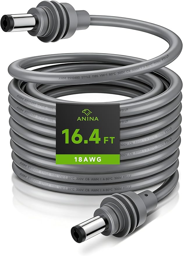 Anina DC Power Cord for Starlink Mini (5M/16.4FT) 18AWG Replacement DC Male to Male Charging Cable, Starlink Mini Accessories, Waterproof Barrel Jack Plug for Outdoor Camping