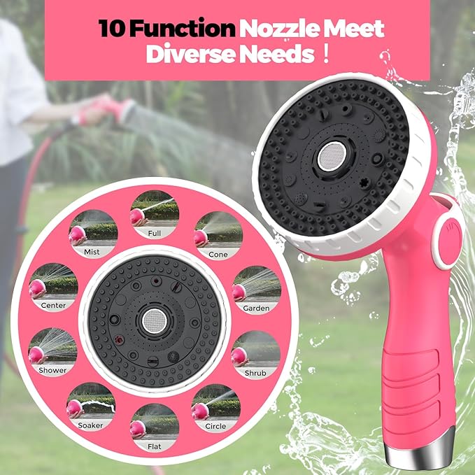 Retractable Garden Hose Reel 5/8 in x100 ft, Heavy Duty Wall Mounted Hose Reel with 10- Function Sprayer Nozzle, Any Length Lock/Automatic Slow Return System,180° Swivel Bracket