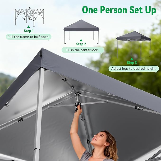 Driftalia 10x10 Pop Up Canopy Tent, Instant Setup Portable Canopy with Carry Bag, 4 Sandbags and 8 Stakes for Outdoor Events, Parties & Camping - Dark Grey