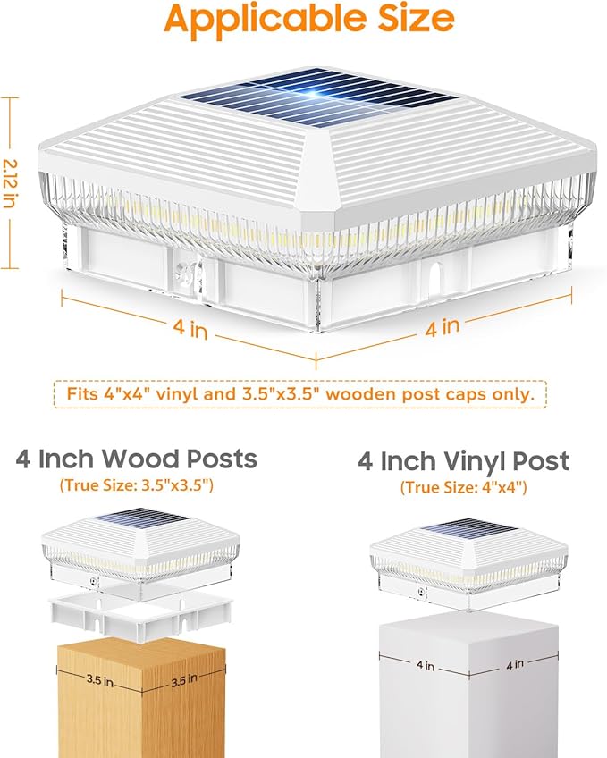 6 Pack 4x4 Solar Post Cap Lights Outdoor, 40 LEDs Fence Post Solar Lights Outdoor with 3 Modes, 30 Lumens Waterproof Deck Fence Post Lights Solar Powered for 4x4 3.5x3.5 Vinyl Wooden Posts