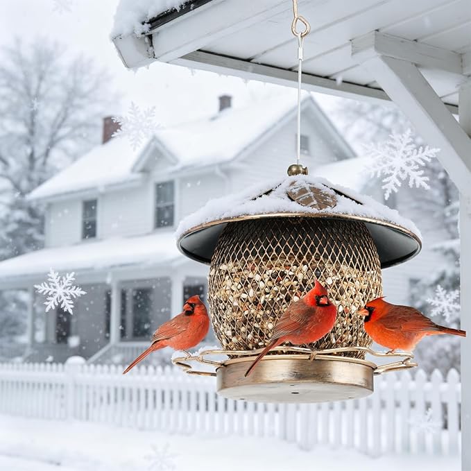 MYITYARD Bird Feeder for Outdoors Hanging, Heavy Duty Metal Wild Bird Feeders, 3 lbs Seed Feeder for Outside Garden Yard Decor, Attracting Cardinals Bluebird