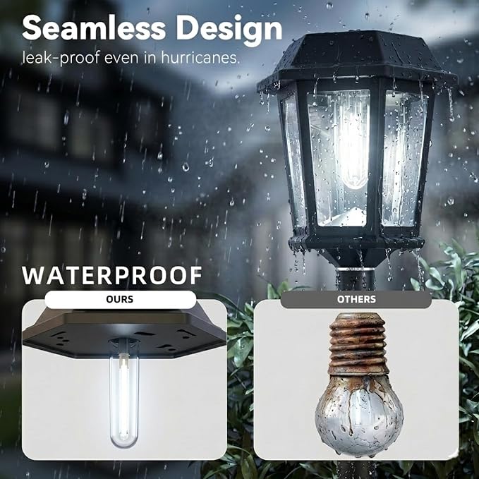 2 Pack Solar Lamp Post Lights Outdoor, 61” Dusk to Dawn Solar Pole Lights for Outside, 6000K Cool White Waterproof Floor Lamps for Patio, Yard, Pathway, Driveway