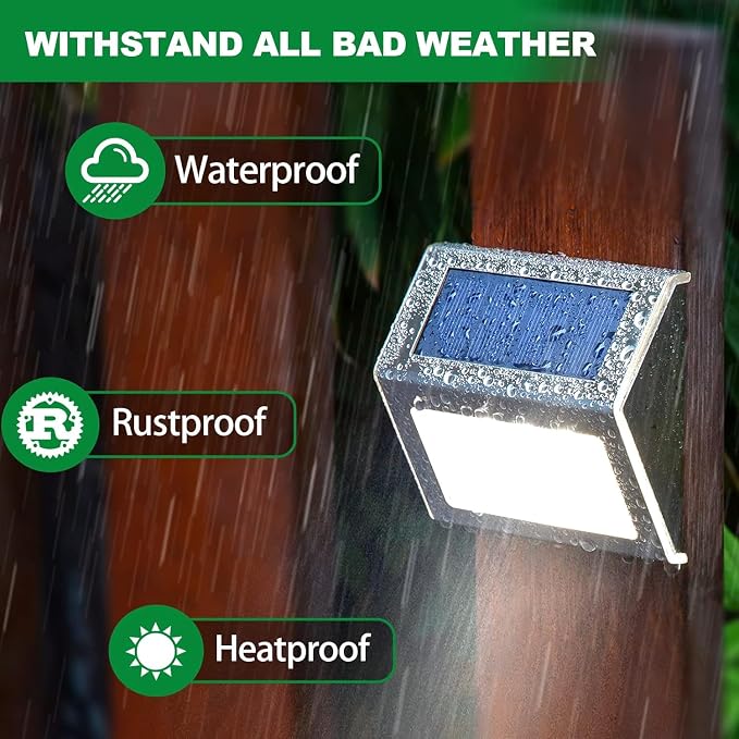 JSOT Solar Lights Perfect for Deck, Fence, Stair, Step Decor-Cool White-16P | Stainless steel material, waterproof, Solar Powered, yard, patio deck rail
