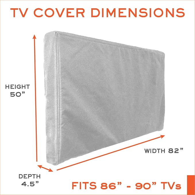 Outdoor TV Cover 86-90 inch - with Zipper, Weatherproof, Waterproof 360 Degrees Protection, Soft Non Scratch Interior - Gray