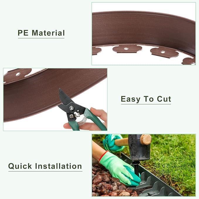 uxcell Landscape Edging, 1Pcs 33FT x 4" - Garden Edging Kit with 30 Stakes, Landscape Edging Border for Garden Lawn Flower Bed Yard Grass (Coffee)