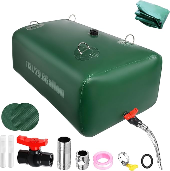 113L/29.8Gallon Water Storage Bladder, Foldable Portable Water Bladder Tank, Large Capacity Water Bag Container for Camping, Truck, RV, Emergency, Outdoor