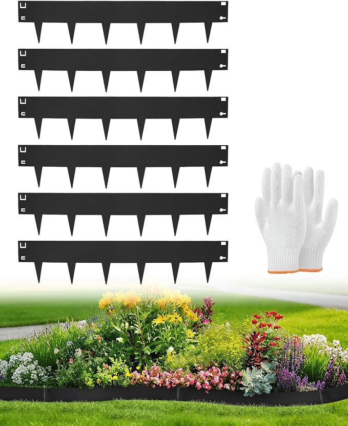 6-Pack Metal Landscape Edging 40" L x 6" H Black Galvanized Steel Landscape Edging, Bendable, Easy to Install and Durable for Garden and Yard Pathway Divider, Total Length 20 Feet