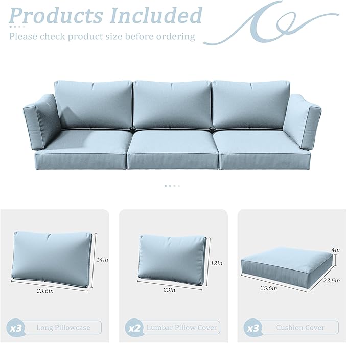 8p Outdoor Cushion Slipcovers Outdoor Patio Cushions Covers Replacement Waterproof with Zipper for 3-Seat Rattan Sofa Patio Furniture Cushion Covers, Covers Only