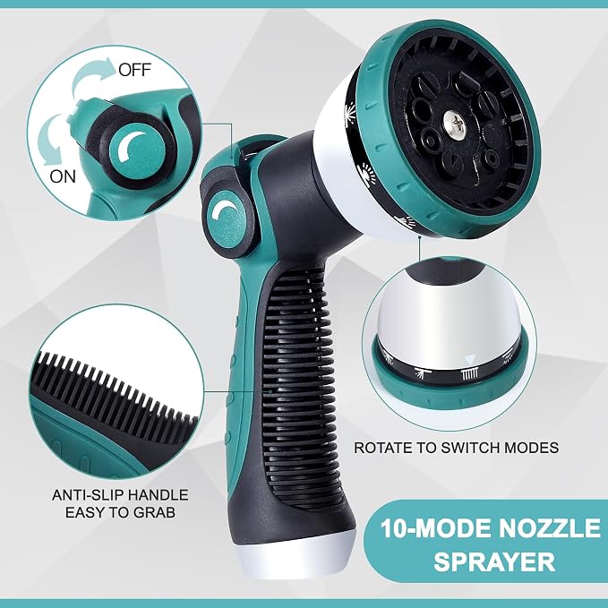 25FT Garden Hose, Stainless Steel Water Hose Flexible with a 10-Mode Nozzle Sprayer, No Kink, Lightweight, Puncture Proof, Ideal for Indoor & Outdoor Light Use, 5/8'' Outside Diameter