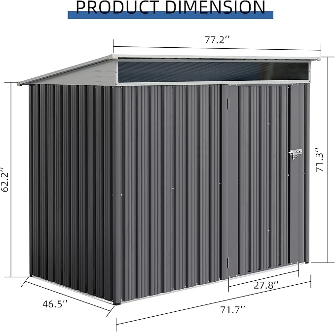 JY QAQA 6x4 FT Metal Outdoor Garden Storage Shed,Waterproof Metal Garden Sheds with Window and Lockable Double Door,Weather Resistant Steel Tool Storage House Shed for,Garden,Patio,Lawn, Dark Grey