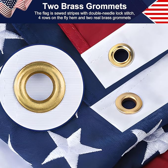 Premium 3x5 US Flag - 210D Polyester Material, Hand-Stitched Stripes, Embroidered Stars and Durable Brass Grommets for High Wind Outdoor Use
