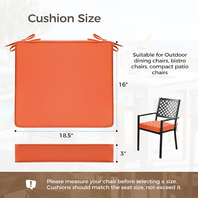 UNIKOME Outdoor Chair Cushions Set of 4, Water Resistant Patio Seat Cushions with Ties for Outdoor Furniture, High-Density Foam, UV & Fade Resistant, Piped Edge – 18.5" x 16" x 3", Orange