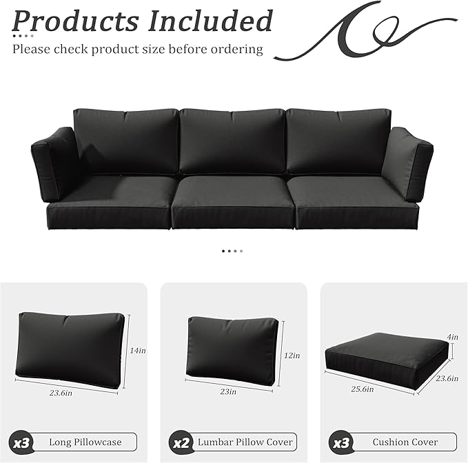 8p Outdoor Cushion Slipcovers Outdoor Patio Cushions Covers Replacement Waterproof with Zipper for 3-Seat Rattan Sofa Patio Furniture Cushion Covers, Covers Only