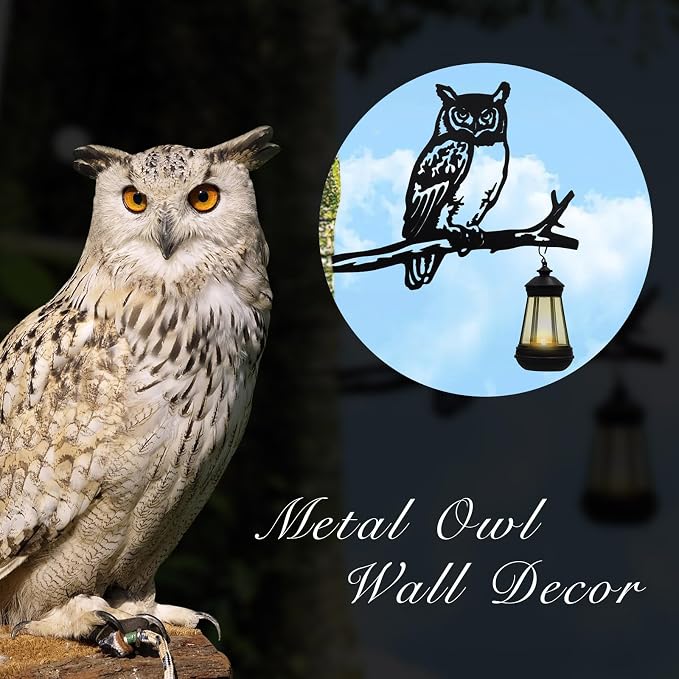 Solar-Powered Metal Owl Garden Stake - Outdoor Yard Decor with Solar Lights, Weather-Resistant Owl Art for Patio - Holiday-Ready Tree Ornament