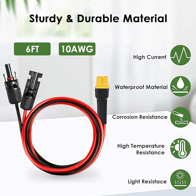 MOOKEERF Solar to XT60 Extension Cable 10AWG 6FT Solar Connector to XT60 Adapter Cable for Solar Panel to Portable Power Station Solar Generator Battery Pack