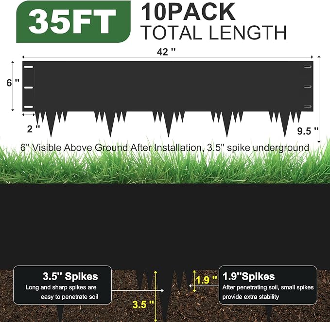 Galvanized Steel Landscape Edging Border 10 Packs 42'' L x 9.5'' H, Metal Landscape Garden Edging Border with 10 Stakes, Hammer-in Lawn Edging for Landscaping, Flower Bed, Yard, Pathway (35ft Total)