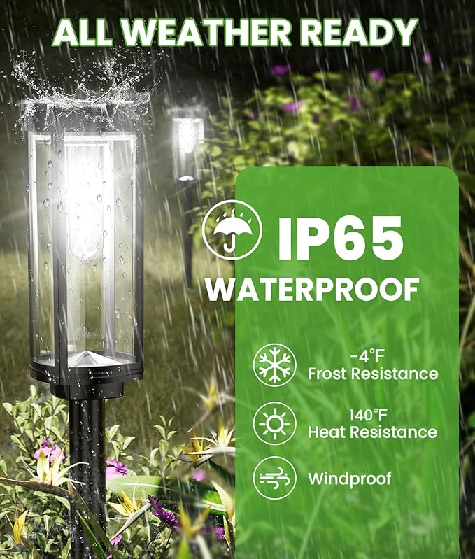 BITPOTT Bright Solar Pathway Lights Outdoor, 8 Pack Solar Garden Lights for Outside Waterproof IP65, Auto On/Off Outdoor Light for Yard Garden Lawn Walkway Driveway Landscape Lighting