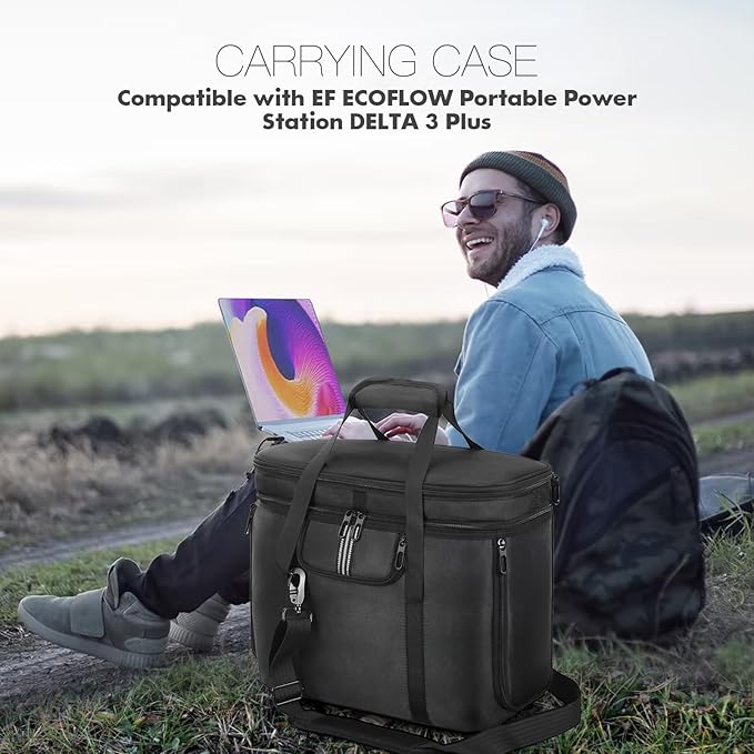 Carrying Case Compatible with ECOFLOW DELTA 2/DELTA 3, Protective Storage Bag for DELTA 3 Classic/DELTA 3 Plus, Shockproof Protective Cover with Adjustable Shoulder Strap & Handle for Outdoor Travel