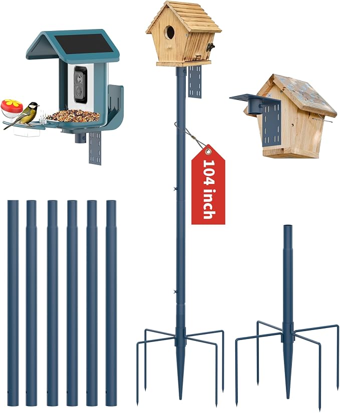 Onlyfly Bird Feeder Pole Stand – 104 Inch Height Feeding Station with 1-Inch Dia Heavy Duty for Hanging Feeders, 2026 Upgraded Bird House Pole Mount Kit for Outdoor, Slip-Fit Connection, Blue