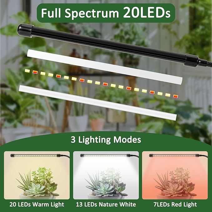 LED Grow Light for Indoor Plants, 40W 6000K Plant Lights for Seedings Succulents, Waterproof Grow Lamp with Timer Auto On/Off 3/9/12H, 9 Dimming
