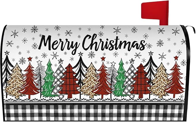 Merry Christmas Mailbox Cover Magnetic Christmas Tree Mailbox Covers Winter Xmas Holiday Post Letter Box Cover for Garden Yard Decor 21x18 Inch