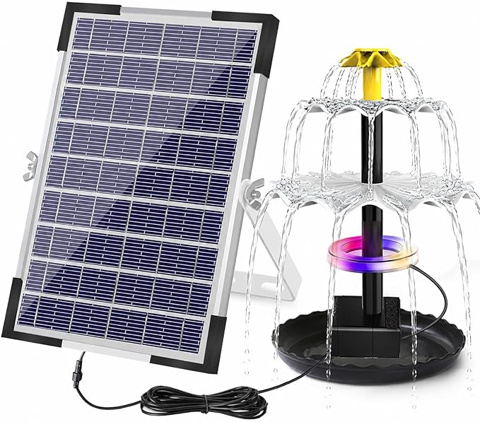 Lewisia 5W Solar Fountain Pump with Battery Backup LED Lighting for Patio Pool Koi Pond Bird Bath Garden Decoration Submersible Solar Powered Water Pump Kit