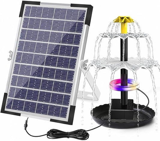 Lewisia 5W Solar Fountain Pump with Battery Backup LED Lighting for Patio Pool Koi Pond Bird Bath Garden Decoration Submersible Solar Powered Water Pump Kit