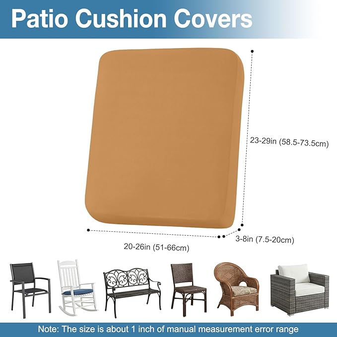 hyha Waterproof Outdoor Cushion Covers for Patio Furniture, Stretch Patio Chair Cushion Slipcovers, Coated UV Resistant Replacement Seat Covers, Solid Color (Camel, 8PC)
