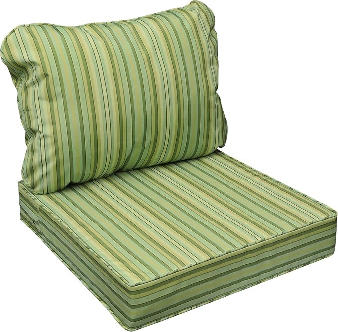 AAAAAcessories Outdoor Seat Cushions for Chairs, Fade-Resistant, Waterproof Patio Furniture Replacement Cushions, 22" x 24" x 5" + 22" x 19", Mossy Forest Stripe