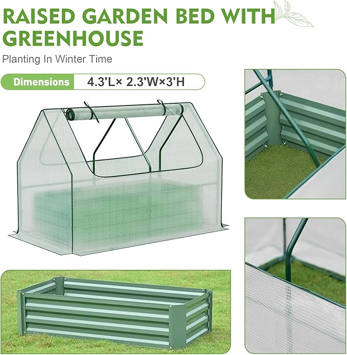 BPS Raised Garden Bed Set, 4x2x1 FT Metal Bottomless Flower Bed with PE Cover for Outdoor Planting, White
