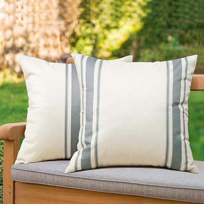 OTOSTAR Pack of 2 Outdoor Waterproof Decorative Pillow Covers 20x20 Inch Linen Geometry Pillowcases Cushion Case Garden Throw Pillow Covers Pillows Shell for Patio Furniture Couch Tent Balcony (Grey)