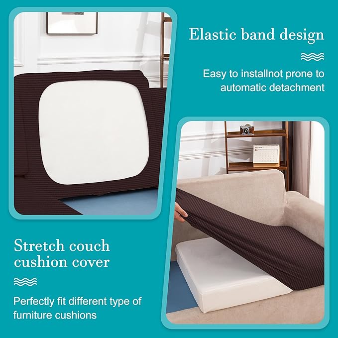 BIETYONE 14 Pcs Stretch Patio Cushion Covers,for Outdoor Couch Covers Replacement,Patio Slipcovers Couch Cover,Washable Furniture (Coffee,Only)