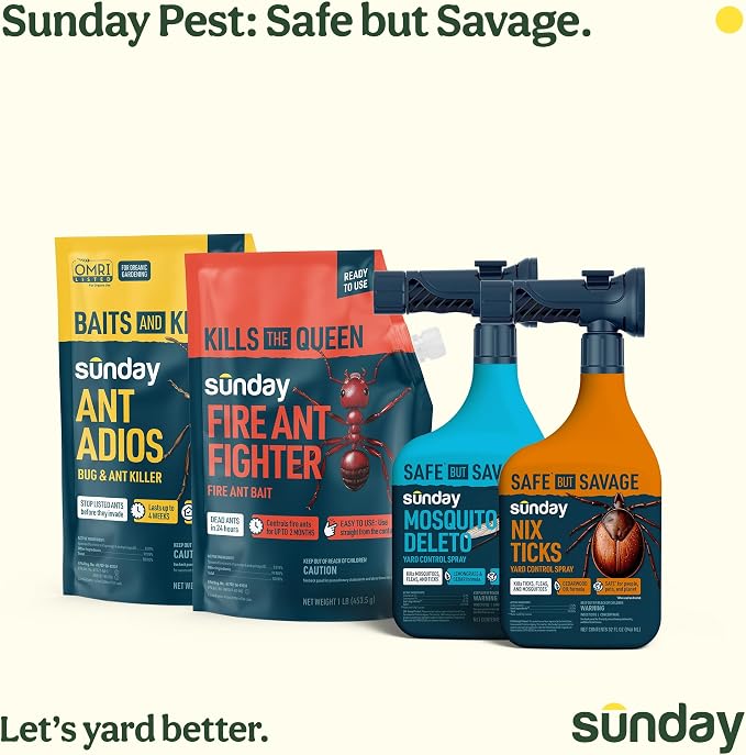 Sunday Ant Adios - Bug & Ant Killer - Outdoor Insect Control Uses Spinosad to Eliminate Ants, Earwigs, Cutworms, & More - Treats 4,000 sq ft - Results in 3-14 Days - 2 Pack, 2lbs