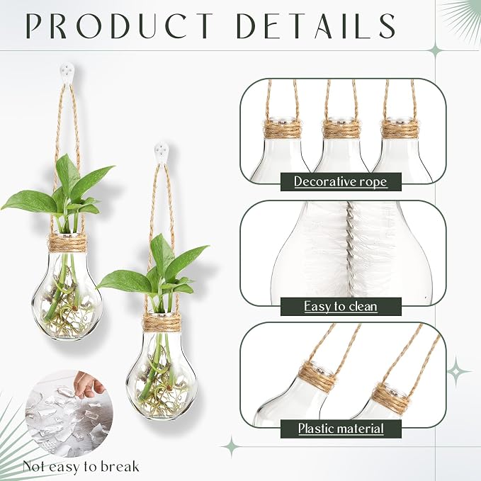 Baderke 12 Sets 3.15" Plastic Window Propagation Stations Hanging Propagation Vases Plant Test Tubes with Suction Cup & Traceless Nail & Brush Clear Wall Jars for Office Home Garden Decor Lover Gift