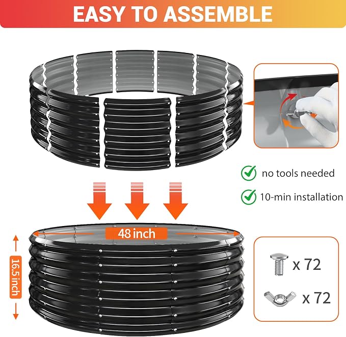 48''Large Fire Pit Ring – Outdoor Wood Burning Fire Pit for Backyard & Outside,17" Deep for Bigger Fires – Heavy Duty Galvanized Steel with High Heat-Resistant Coating for Patio, Camping & Bonfires
